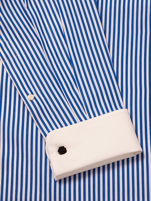 Barboni Blue Striped Full Sleeve Double Cuff Classic Fit Classic Formal Silk Touch Egyptian Giza Cotton Shirt