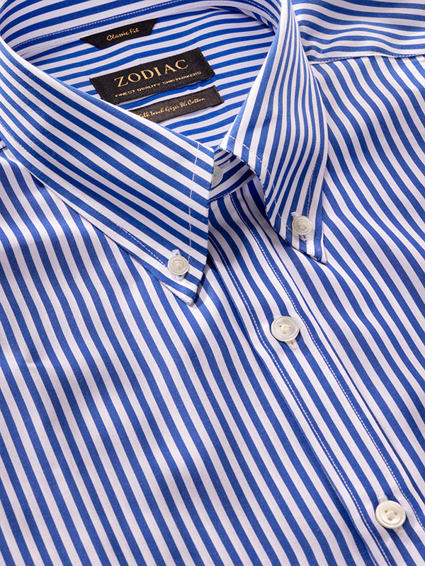Barboni Blue Striped Full Sleeve Single Cuff Classic Fit Classic Formal Silk Touch Egyptian Giza Cotton Shirt