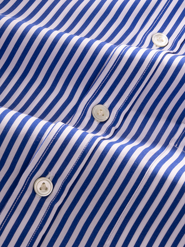 Barboni Blue Striped Full Sleeve Single Cuff Classic Fit Classic Formal Silk Touch Egyptian Giza Cotton Shirt