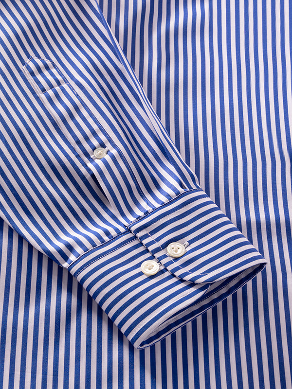 Barboni Blue Striped Full Sleeve Single Cuff Classic Fit Classic Formal Silk Touch Egyptian Giza Cotton Shirt
