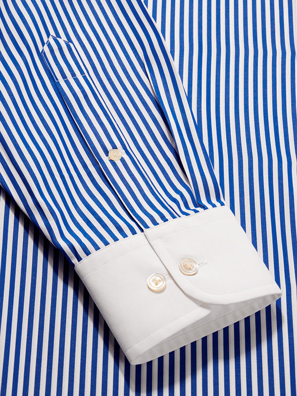 Barboni Blue Striped Full Sleeve Single Cuff Classic Fit Classic Formal Silk Touch Egyptian Giza Cotton Shirt