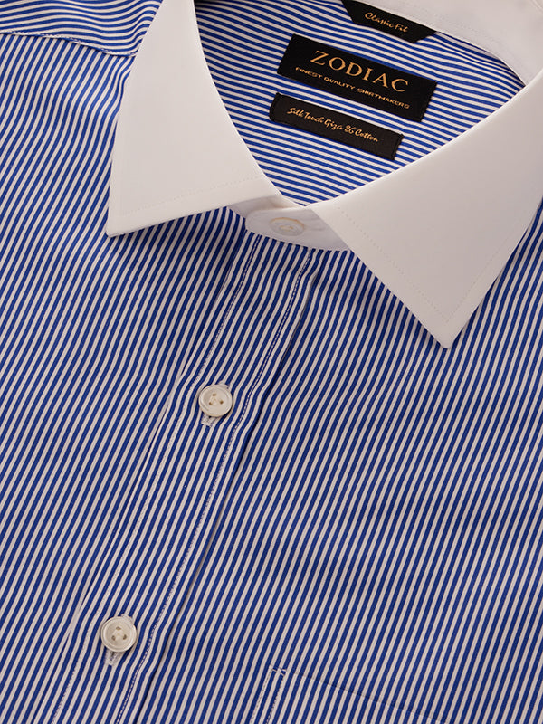 Barboni Blue Striped Full Sleeve Single Cuff Classic Fit Classic Formal Silk Touch Egyptian Giza Cotton Shirt