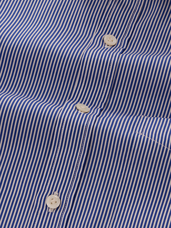 Barboni Blue Striped Full Sleeve Single Cuff Classic Fit Classic Formal Silk Touch Egyptian Giza Cotton Shirt