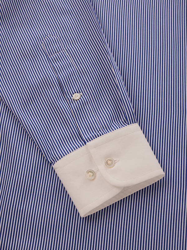 Barboni Blue Striped Full Sleeve Single Cuff Classic Fit Classic Formal Silk Touch Egyptian Giza Cotton Shirt