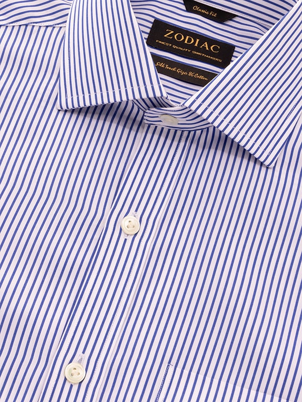 Barboni Blue Striped Full Sleeve Single Cuff Classic Fit Classic Formal Silk Touch Egyptian Giza Cotton Shirt