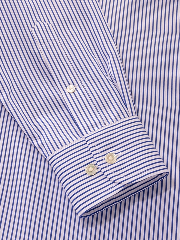 Barboni Blue Striped Full Sleeve Single Cuff Classic Fit Classic Formal Silk Touch Egyptian Giza Cotton Shirt