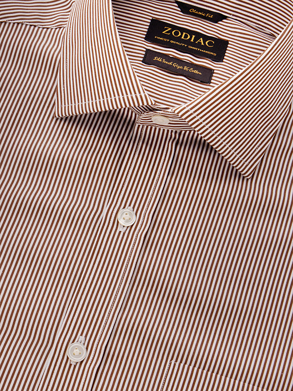 Barboni Brown Striped Full Sleeve Single Cuff Classic Fit Classic Formal Silk Touch Egyptian Giza Cotton Shirt