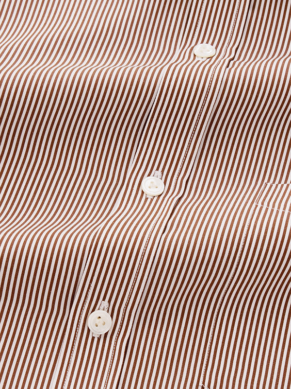 Barboni Brown Striped Full Sleeve Single Cuff Classic Fit Classic Formal Silk Touch Egyptian Giza Cotton Shirt