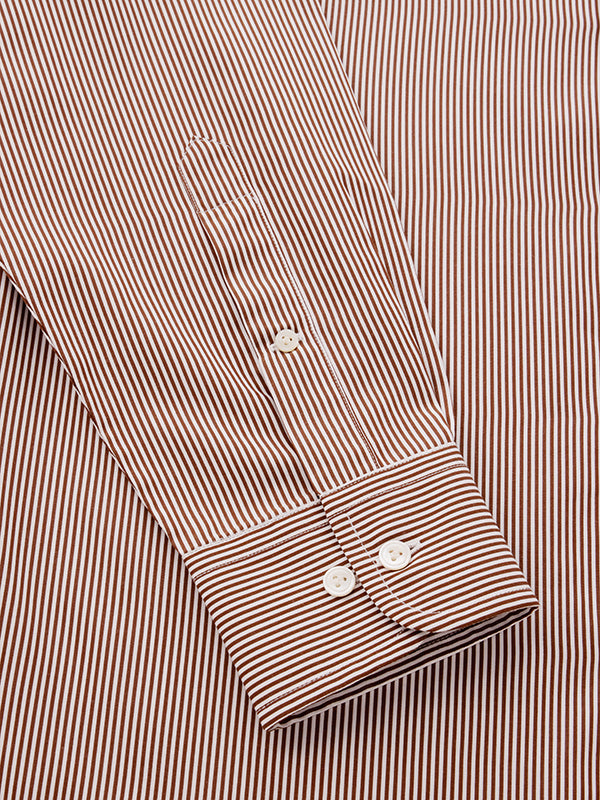 Barboni Brown Striped Full Sleeve Single Cuff Classic Fit Classic Formal Silk Touch Egyptian Giza Cotton Shirt