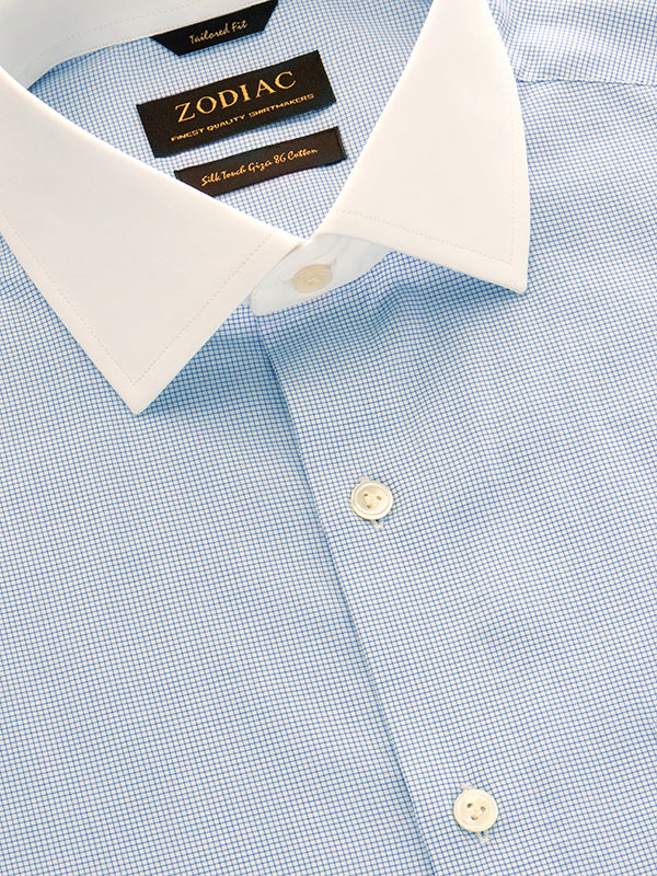 Barboni Blue Check Full Sleeve Double Cuff Tailored Fit Classic Formal Silk Touch Egyptian Giza Cotton Shirt