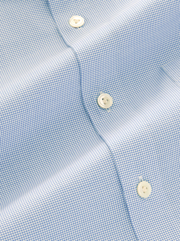 Barboni Blue Check Full Sleeve Double Cuff Tailored Fit Classic Formal Silk Touch Egyptian Giza Cotton Shirt