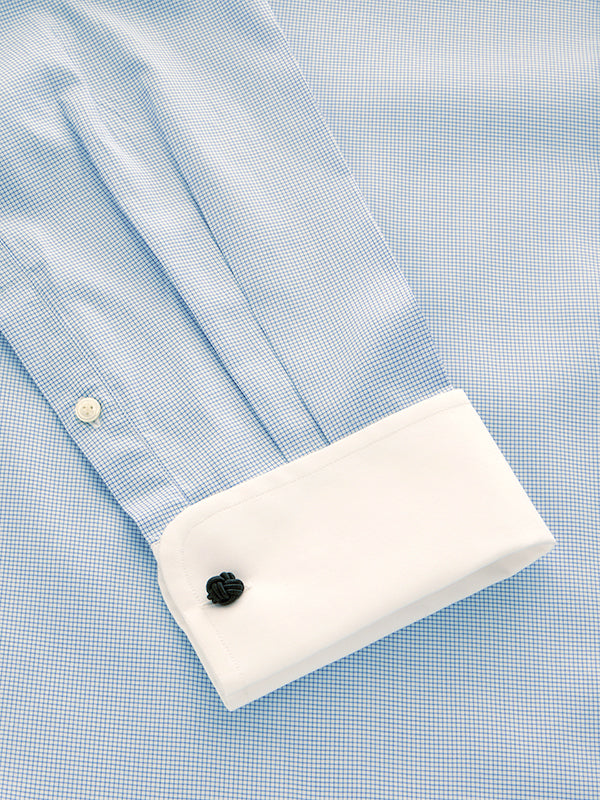 Barboni Blue Check Full Sleeve Double Cuff Tailored Fit Classic Formal Silk Touch Egyptian Giza Cotton Shirt
