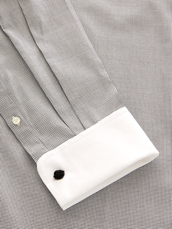 Barboni Light Grey Check Full Sleeve Double Cuff Tailored Fit Classic Formal Silk Touch Egyptian Giza Cotton Shirt