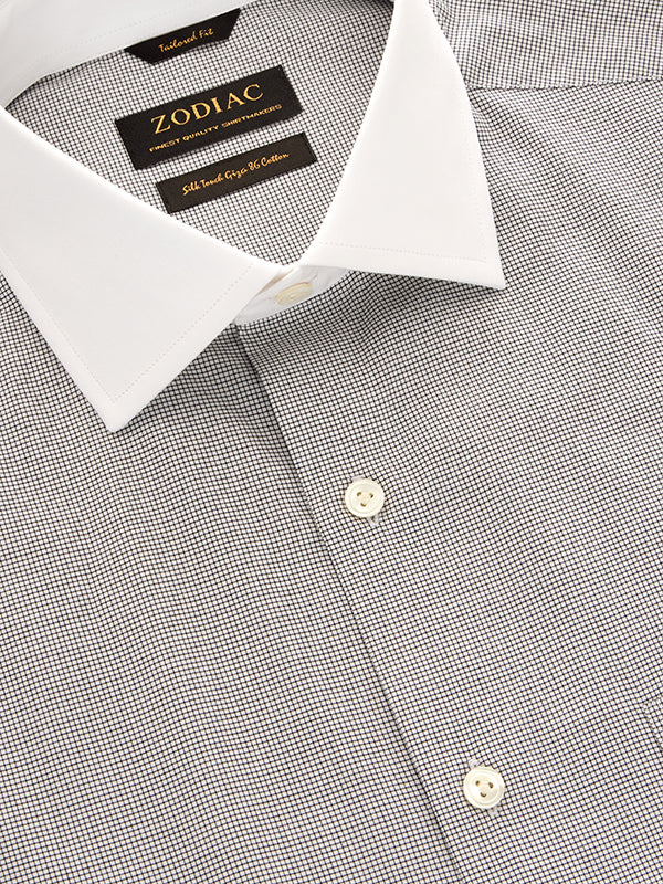 Barboni Light Grey Check Full Sleeve Single Cuff Tailored Fit Classic Formal Silk Touch Egyptian Giza Cotton Shirt