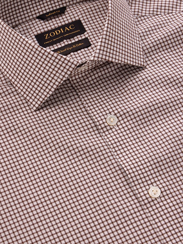 Barboni Brown Check Full Sleeve Single Cuff Tailored Fit Classic Formal Silk Touch Egyptian Giza Cotton Shirt