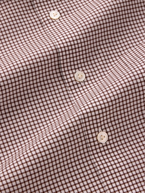Barboni Brown Check Full Sleeve Single Cuff Tailored Fit Classic Formal Silk Touch Egyptian Giza Cotton Shirt