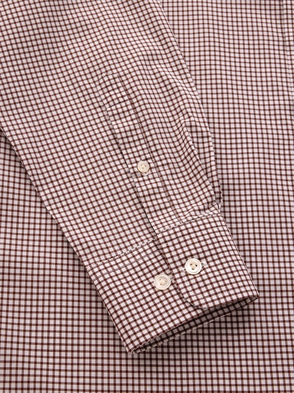 Barboni Brown Check Full Sleeve Single Cuff Tailored Fit Classic Formal Silk Touch Egyptian Giza Cotton Shirt