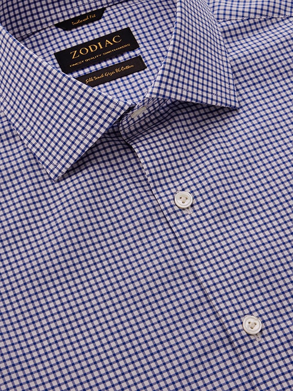 Barboni Navy Check Full Sleeve Single Cuff Tailored Fit Classic Formal Silk Touch Egyptian Giza Cotton Shirt