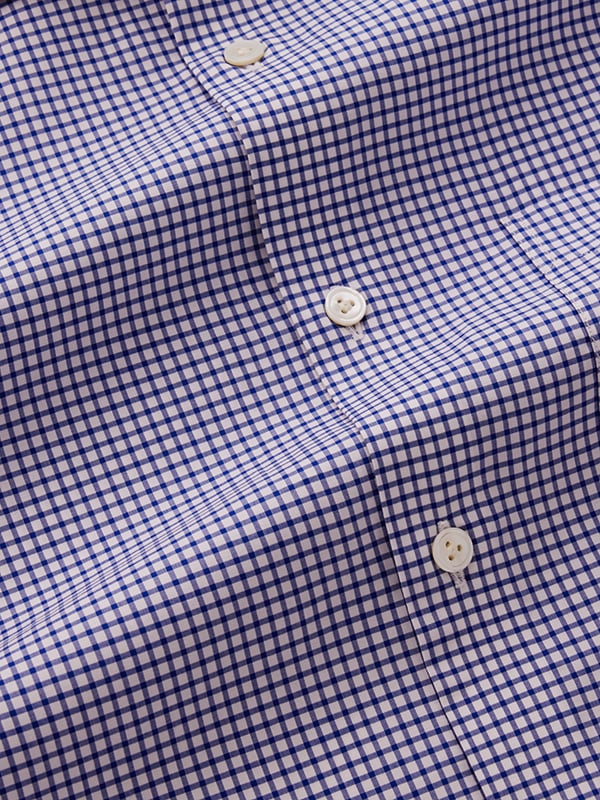 Barboni Navy Check Full Sleeve Single Cuff Tailored Fit Classic Formal Silk Touch Egyptian Giza Cotton Shirt