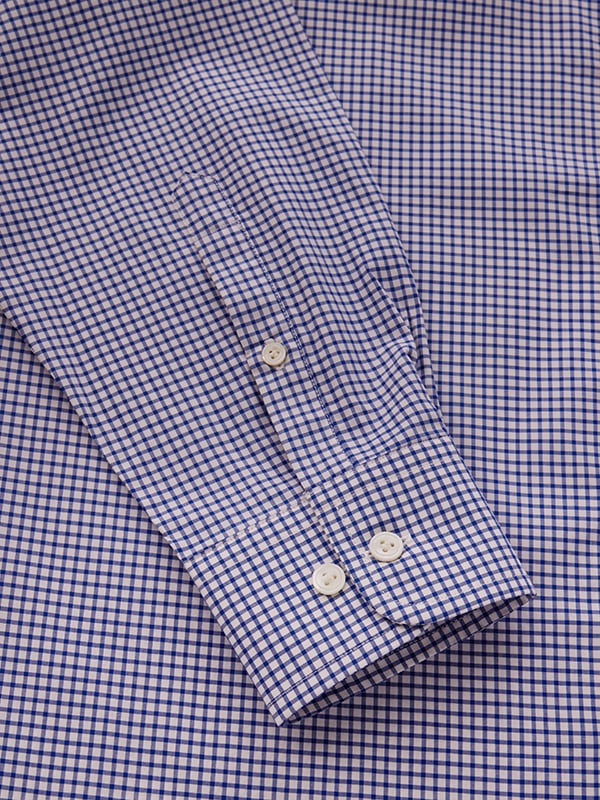 Barboni Navy Check Full Sleeve Single Cuff Tailored Fit Classic Formal Silk Touch Egyptian Giza Cotton Shirt