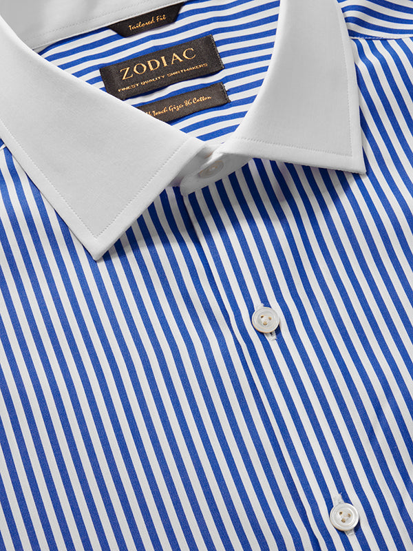 Barboni Blue Striped Full Sleeve Double Cuff Tailored Fit Classic Formal Silk Touch Egyptian Giza Cotton Shirt