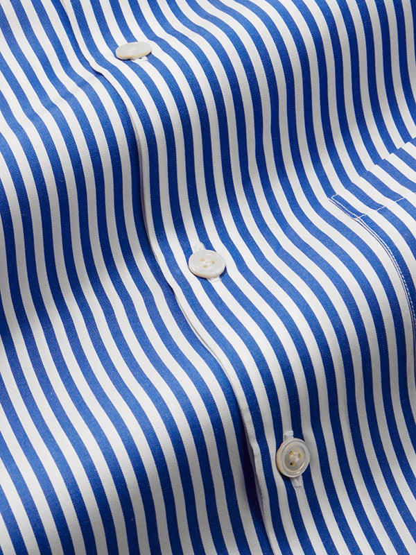 Barboni Blue Striped Full Sleeve Double Cuff Tailored Fit Classic Formal Silk Touch Egyptian Giza Cotton Shirt
