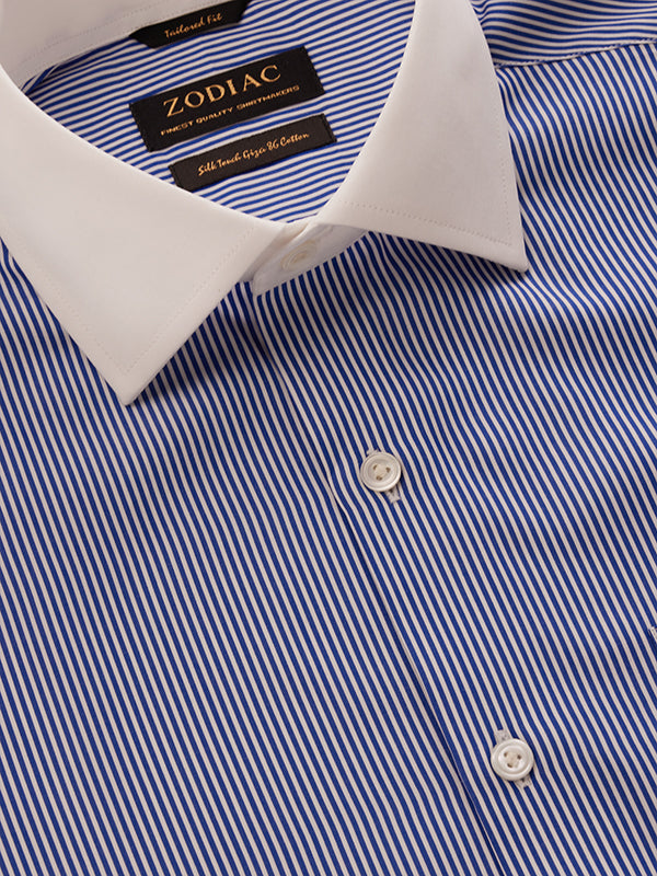 Barboni Blue Striped Full Sleeve Double Cuff Tailored Fit Classic Formal Silk Touch Egyptian Giza Cotton Shirt