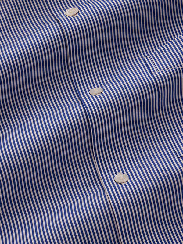 Barboni Blue Striped Full Sleeve Double Cuff Tailored Fit Classic Formal Silk Touch Egyptian Giza Cotton Shirt