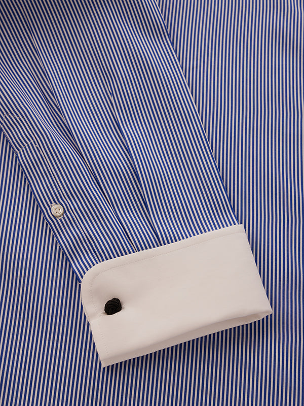 Barboni Blue Striped Full Sleeve Double Cuff Tailored Fit Classic Formal Silk Touch Egyptian Giza Cotton Shirt
