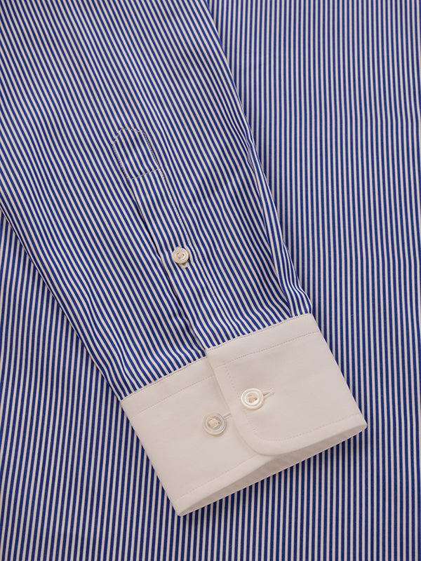 Barboni Blue Striped Full Sleeve Single Cuff Tailored Fit Classic Formal Silk Touch Egyptian Giza Cotton Shirt