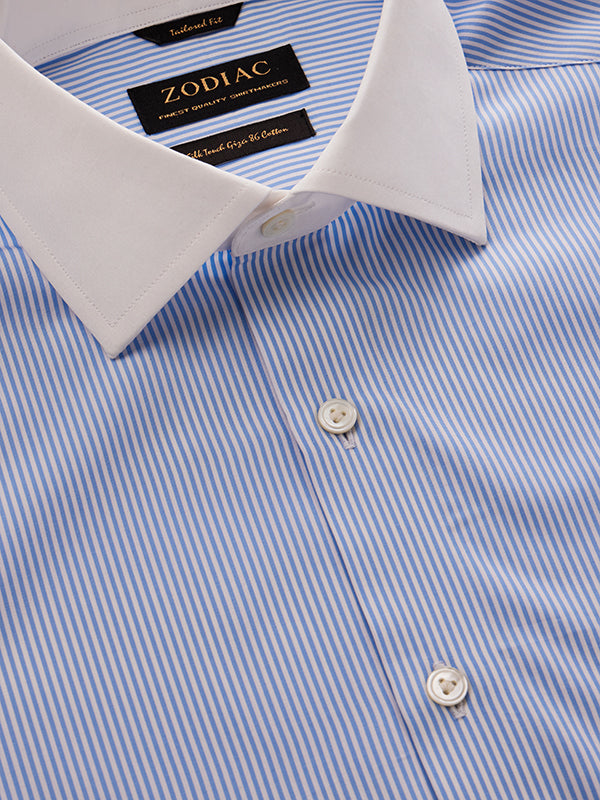 Barboni Sky Striped Full Sleeve Single Cuff Tailored Fit Classic Formal Silk Touch Egyptian Giza Cotton Shirt