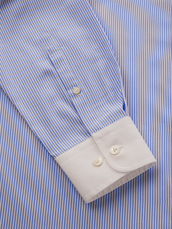 Barboni Sky Striped Full Sleeve Single Cuff Tailored Fit Classic Formal Silk Touch Egyptian Giza Cotton Shirt