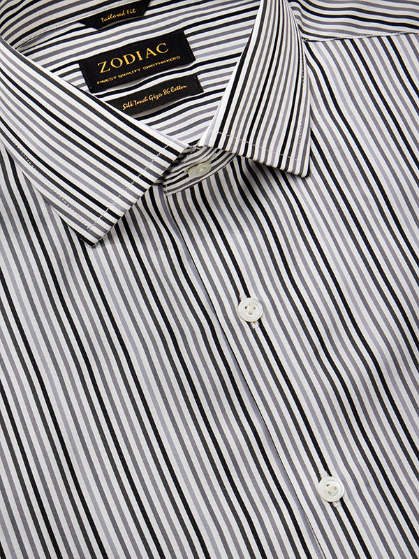 Barboni Light Grey Striped Full Sleeve Single Cuff Tailored Fit Classic Formal Silk Touch Egyptian Giza Cotton Shirt
