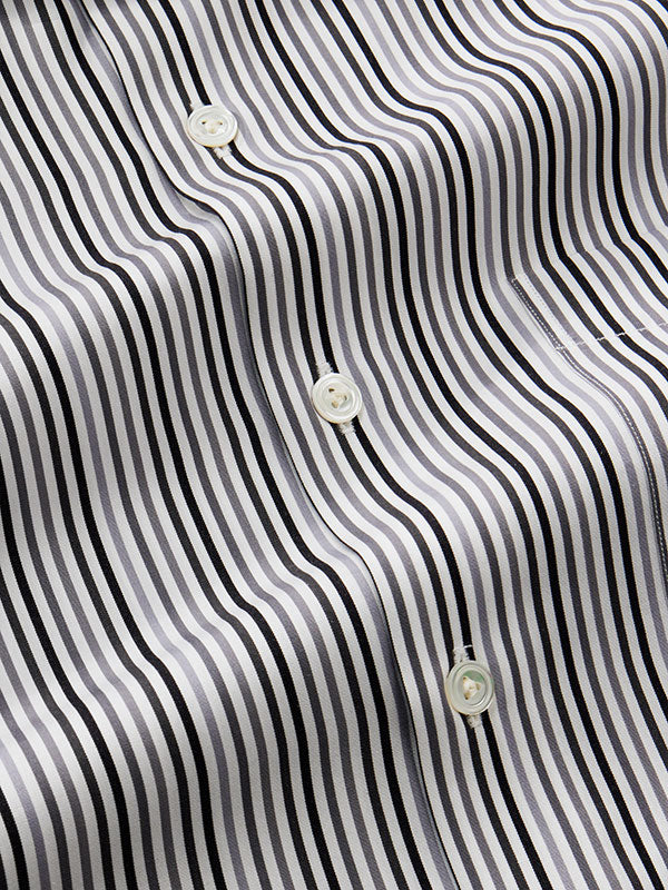 Barboni Light Grey Striped Full Sleeve Single Cuff Tailored Fit Classic Formal Silk Touch Egyptian Giza Cotton Shirt