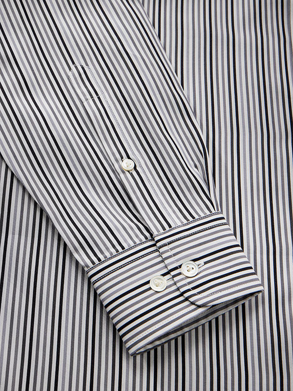 Barboni Light Grey Striped Full Sleeve Single Cuff Tailored Fit Classic Formal Silk Touch Egyptian Giza Cotton Shirt