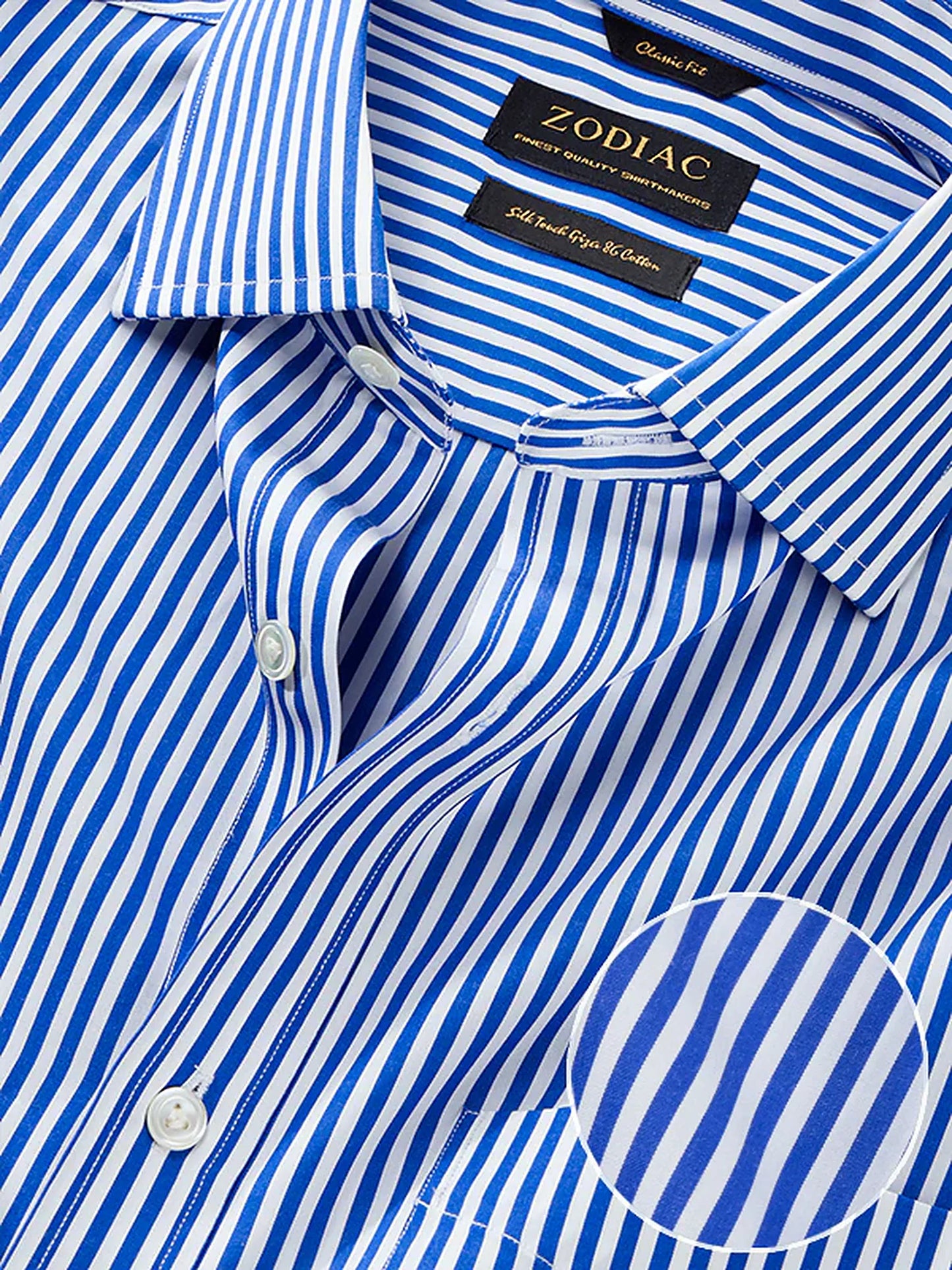 Barboni Blue Striped Half Sleeve Classic Fit Classic Formal Silk Touch Egyptian Giza Cotton Shirt