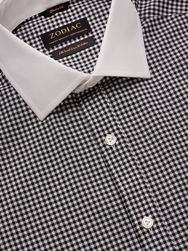 Barboni Black & White Check Full Sleeve Double Cuff Classic Fit Classic Formal Silk Touch Egyptian Giza Cotton Shirt