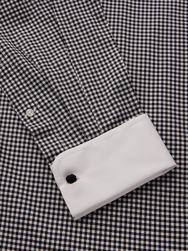 Barboni Black & White Check Full Sleeve Double Cuff Classic Fit Classic Formal Silk Touch Egyptian Giza Cotton Shirt