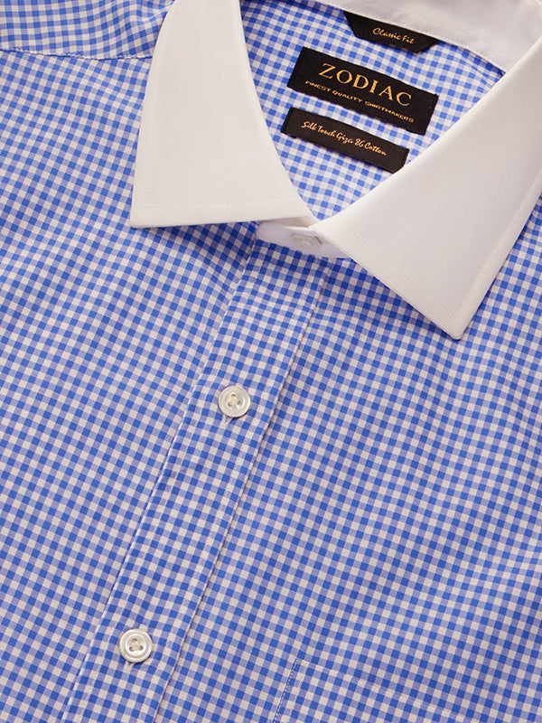 Barboni Blue Check Full Sleeve Double Cuff Classic Fit Classic Formal Silk Touch Egyptian Giza Cotton Shirt