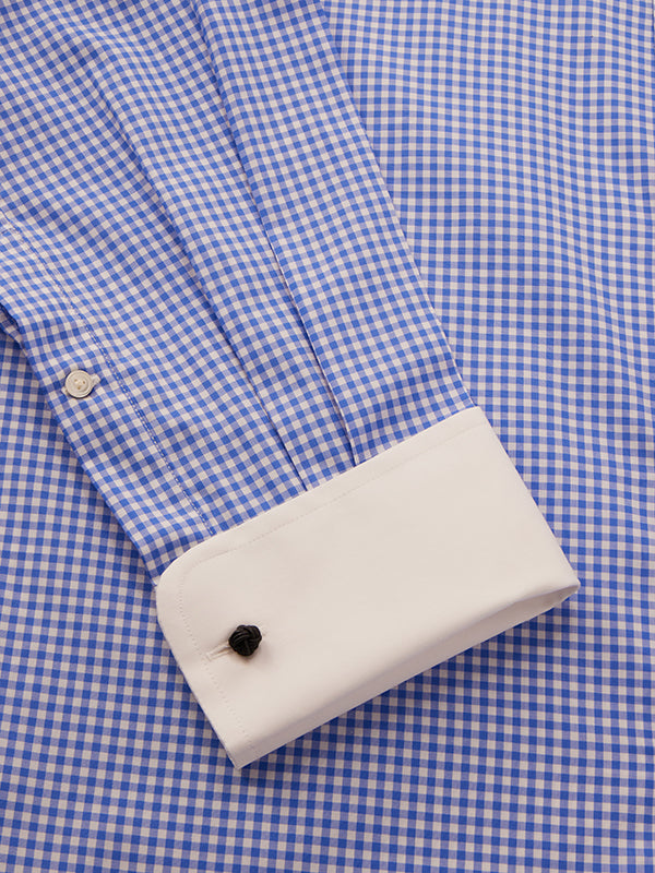 Barboni Blue Check Full Sleeve Double Cuff Classic Fit Classic Formal Silk Touch Egyptian Giza Cotton Shirt