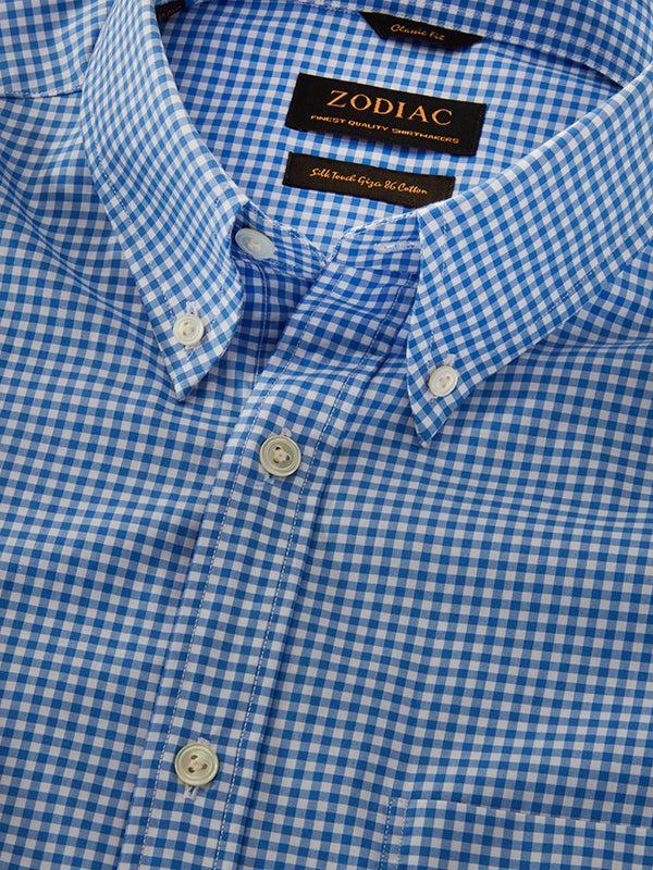 Barboni Blue Check Full Sleeve Single Cuff Classic Fit Classic Formal Silk Touch Egyptian Giza Cotton Shirt