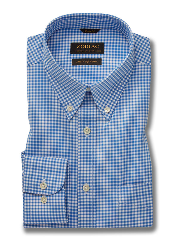 Barboni Blue Check Full Sleeve Single Cuff Classic Fit Classic Formal Silk Touch Egyptian Giza Cotton Shirt