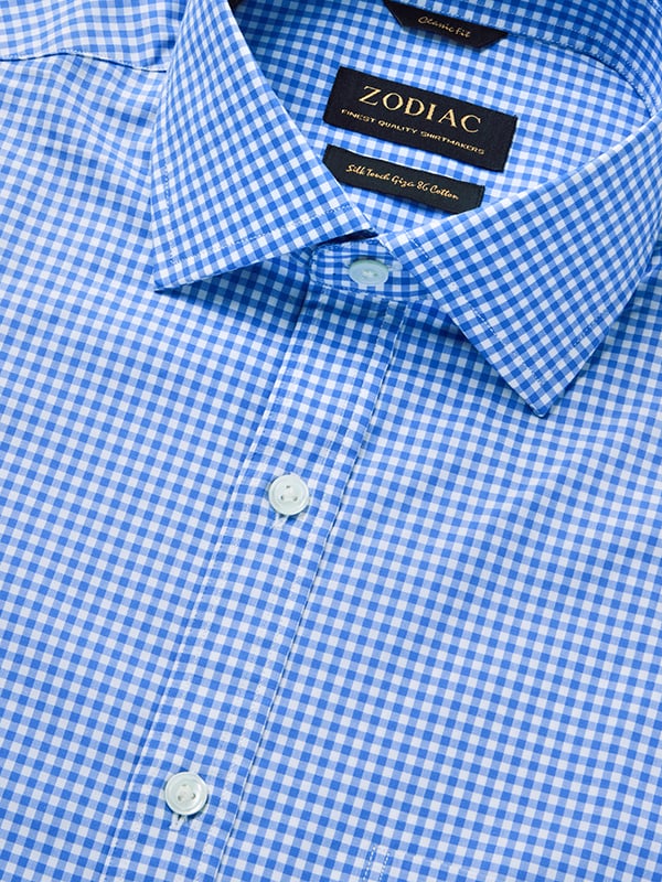 Barboni Blue Check Half Sleeve Classic Fit Classic Formal Silk Touch Egyptian Giza Cotton Shirt