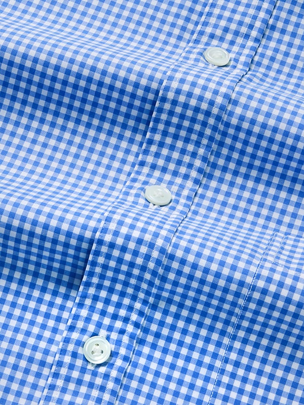 Barboni Blue Check Half Sleeve Classic Fit Classic Formal Silk Touch Egyptian Giza Cotton Shirt