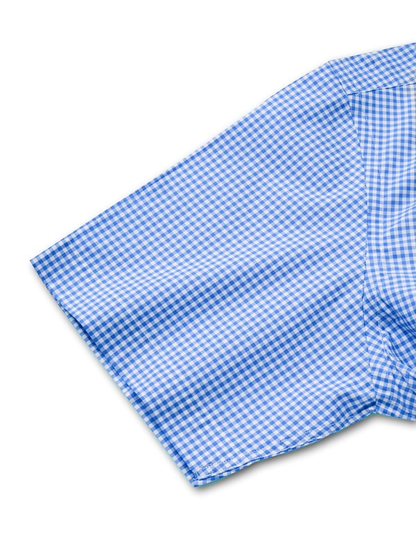 Barboni Blue Check Half Sleeve Classic Fit Classic Formal Silk Touch Egyptian Giza Cotton Shirt