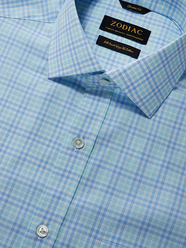 Barboni Aqua Check Half Sleeve Classic Fit Classic Formal Silk Touch Egyptian Giza Cotton Shirt