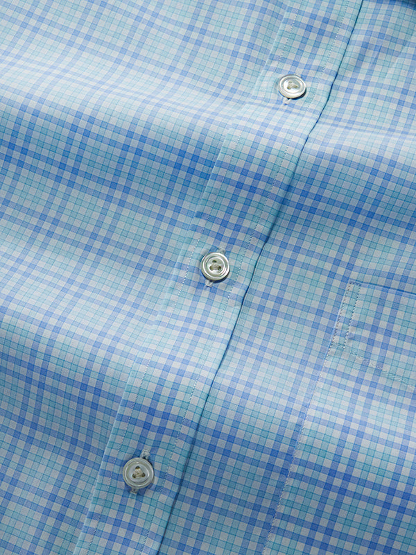 Barboni Aqua Check Half Sleeve Classic Fit Classic Formal Silk Touch Egyptian Giza Cotton Shirt