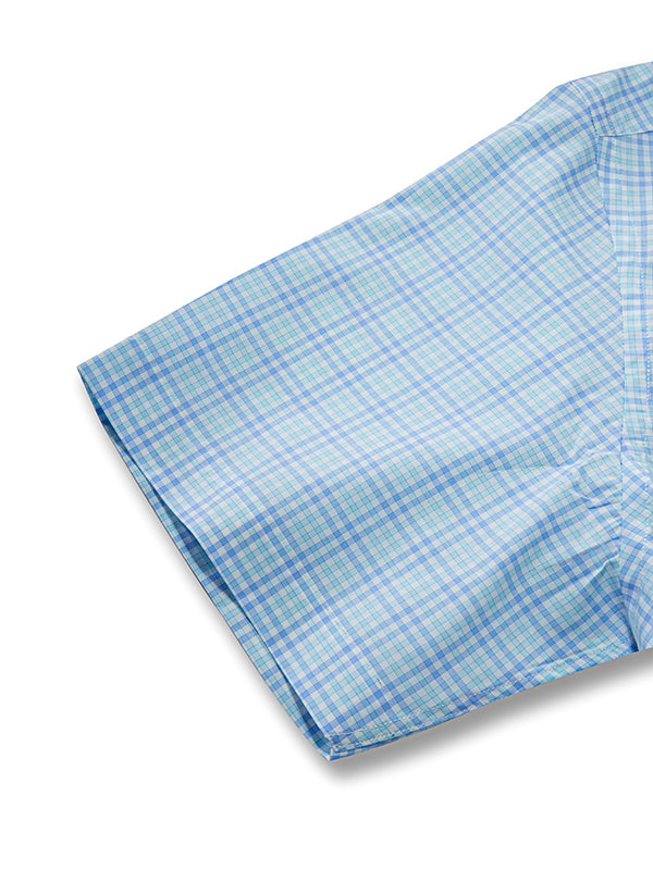 Barboni Aqua Check Half Sleeve Classic Fit Classic Formal Silk Touch Egyptian Giza Cotton Shirt