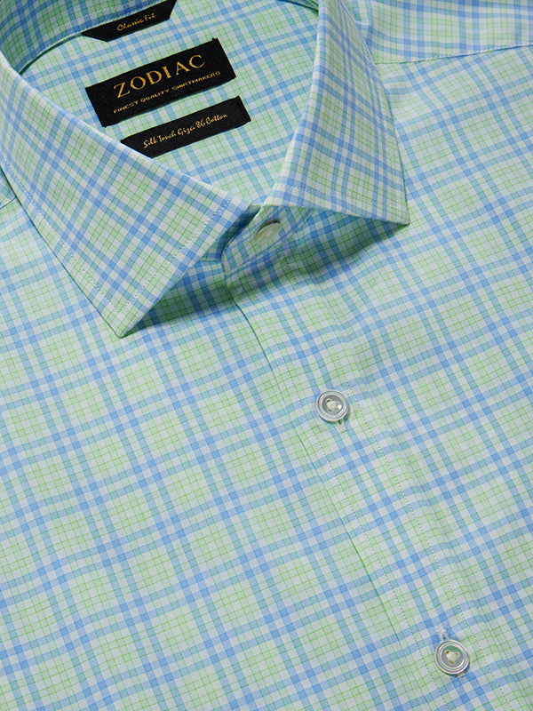 Barboni Green Check Half Sleeve Classic Fit Semi Formal Silk Touch Egyptian Giza Cotton Shirt