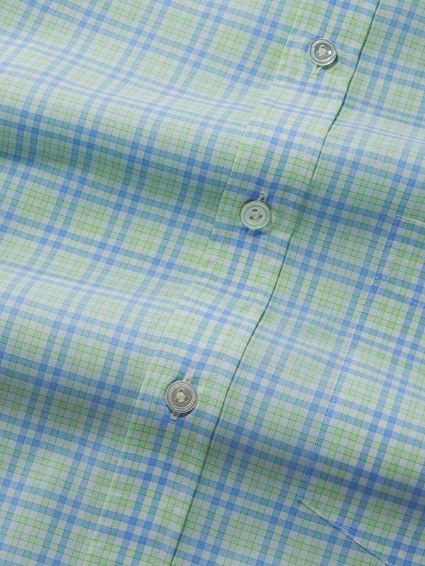Barboni Green Check Half Sleeve Classic Fit Semi Formal Silk Touch Egyptian Giza Cotton Shirt